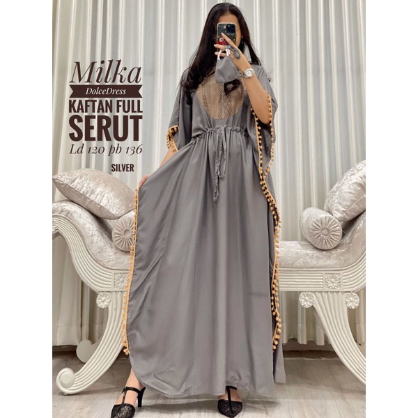 Daster arab Dolce MILKA Dress Rayon Kaftan/Kelelawar Serut Big Size Jumbo