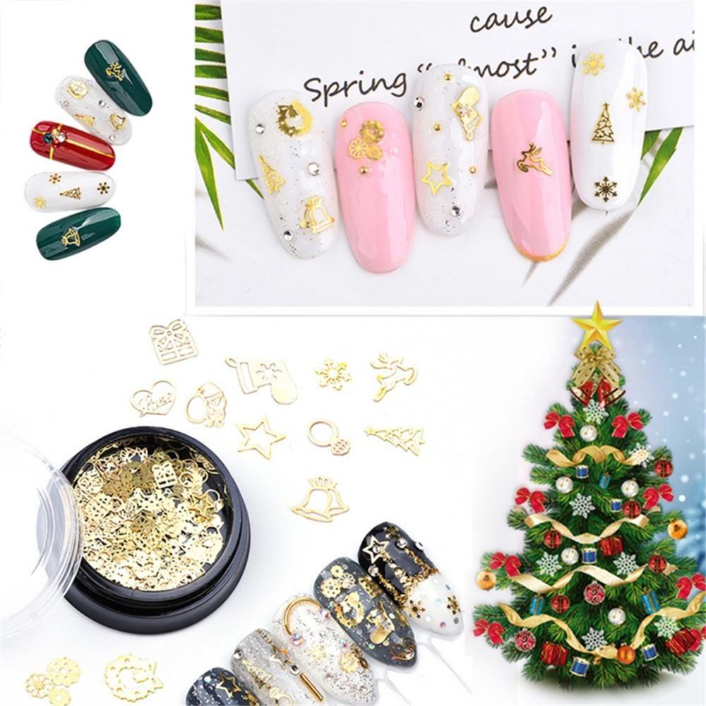 Preva Xmas Manicure Stiker DIY Kecantikan Emas Logam Berongga Snowflake Bell Elk Natal Decal