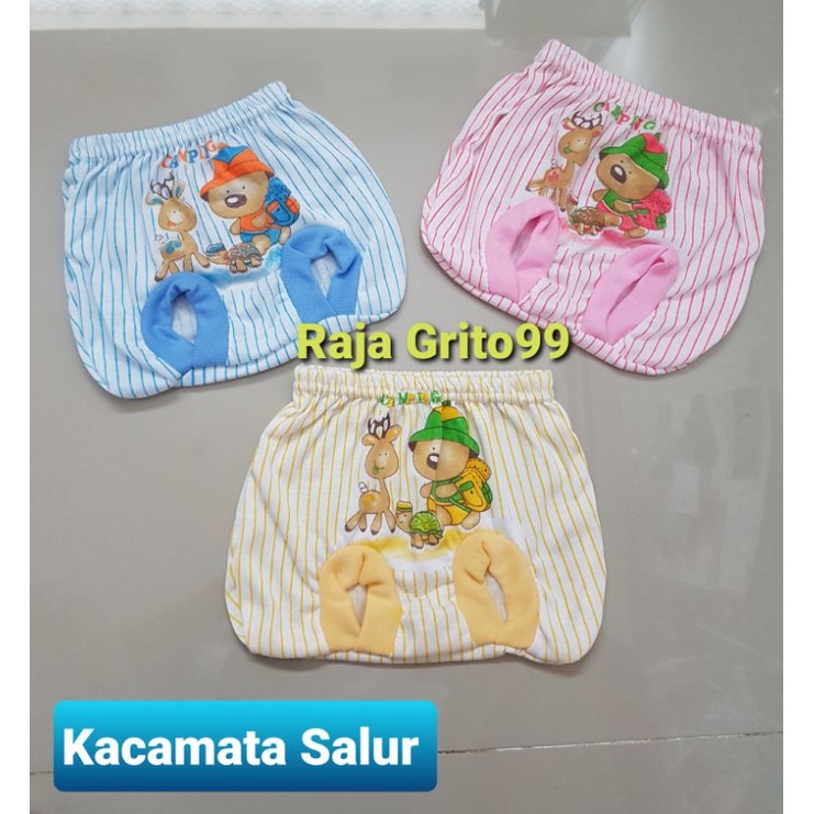 3 pcs celana kacamata bayi motif Salur / celana pop baby putih sablon print / celana kodok Salur, bahan Pe Polyster