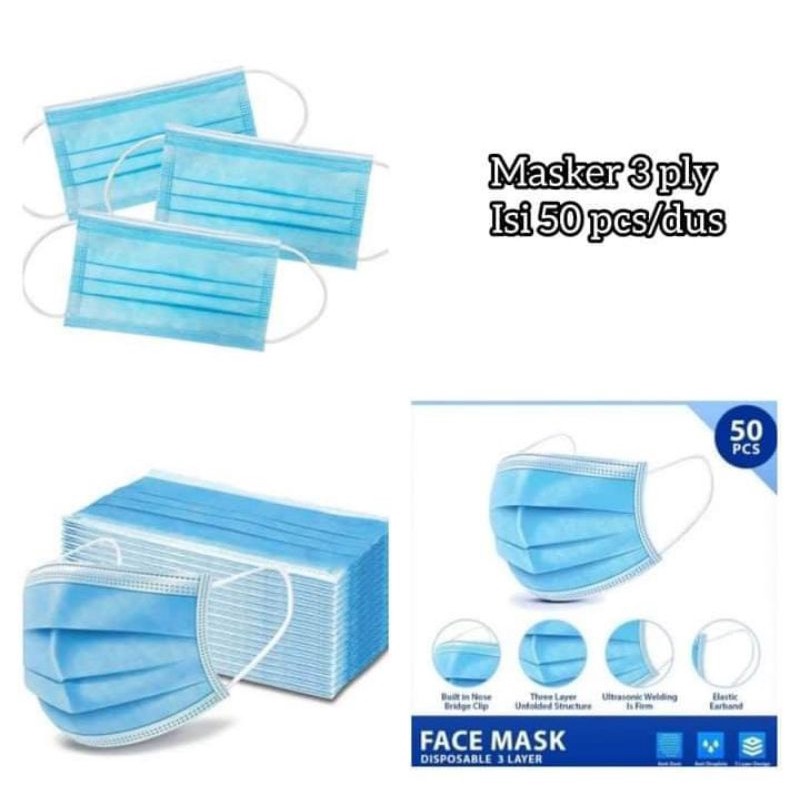 Masker 3 Ply isi 50 Pcs/ Masker Stark / Face Mask / Masker Earloop