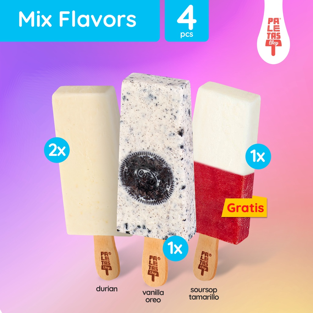 

Es Krim Paletas Wey 2 Durian, 1 Vanilla Oreo + 1 FREE Soursop Tamarillo