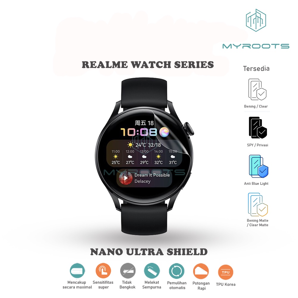 Anti Gores Jelly Hydrogel Realme Smartwatch - Band 2 Watch 3 2 Pro S Pro Nano Ultra Shield Myroots Anti Spy - Glare Matte - Blue Ray