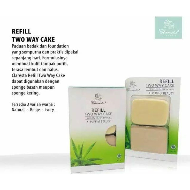 CLARESTA Bedak Two Way Cake /Reffil Bedak TWC ~ Original 100%