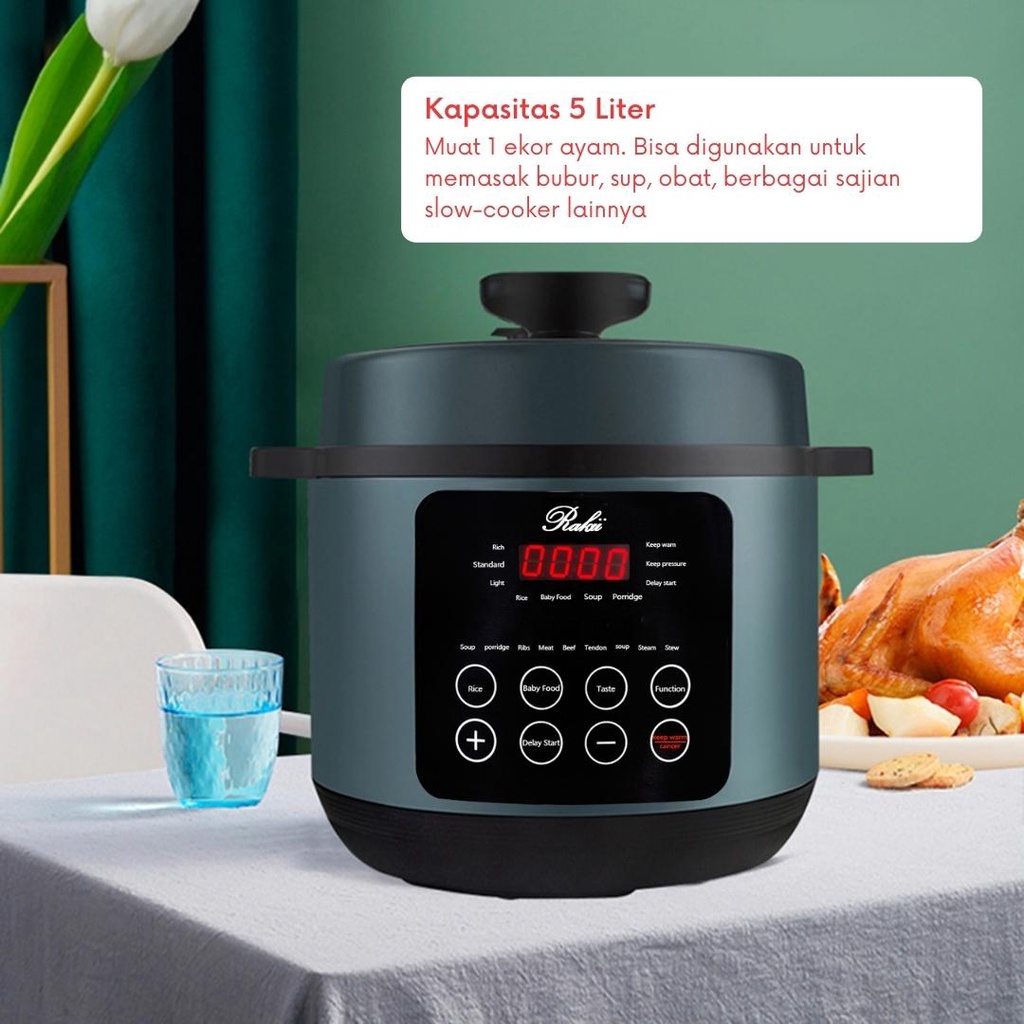 [BELIMART] Pressure Cooker | Slow Cooker | Rice Cooker Electric Green 5 Litre | Mesin Alat Presto Steam 5 Liter