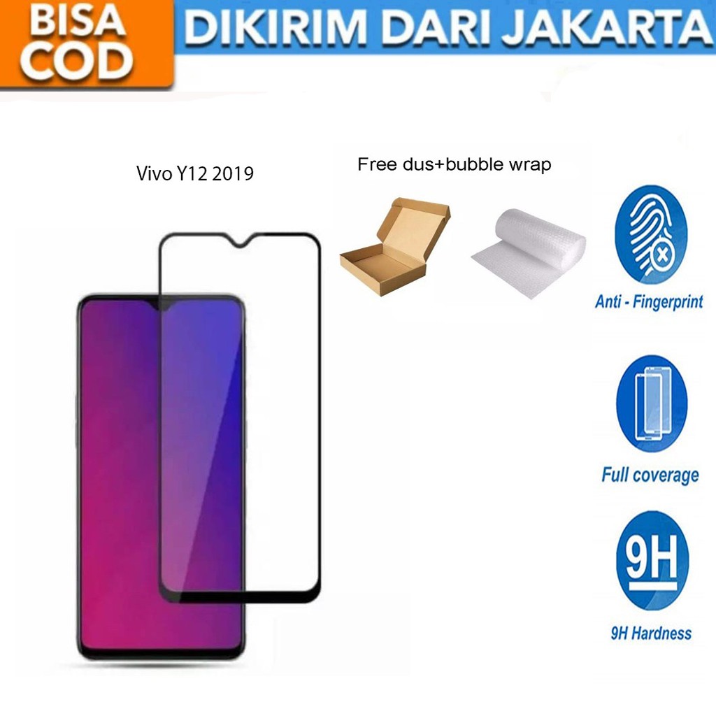 Vivo Y12 2019 Full Cover/Full Screen Tempered Glass Screen Protector Anti Gores