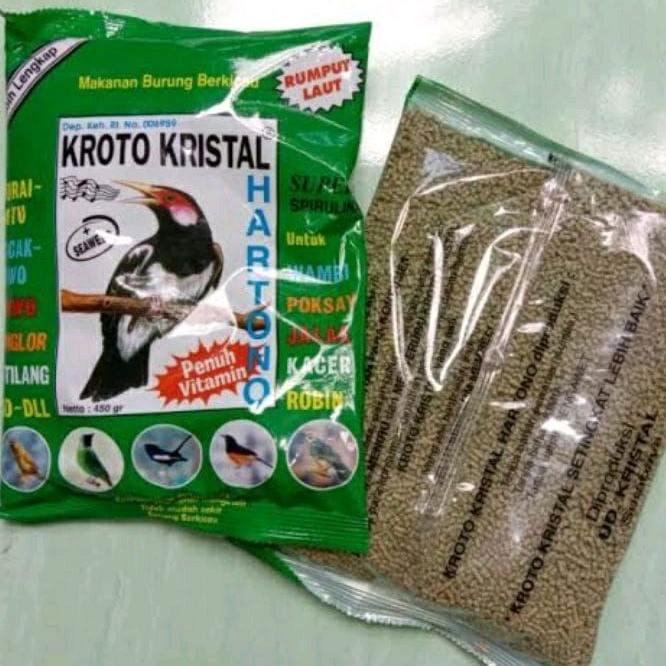 KROTO KRISTAL HARTONO RUMPUT LAUT PAKAN BURUNG KEMASAN 450 GRAM