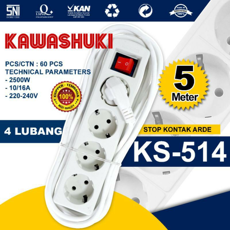 Stop Kontak Arde Kabel Olor 5 meter 4 Lubang colokan + kabel