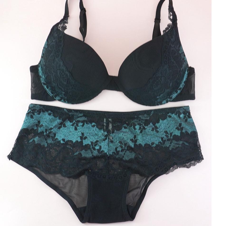 ☜ BRA SET WANITA RENDA KAWAT BUSA TEBAL FULL CUP RHETO (RHET-O-RIC) RH828BLK ➻