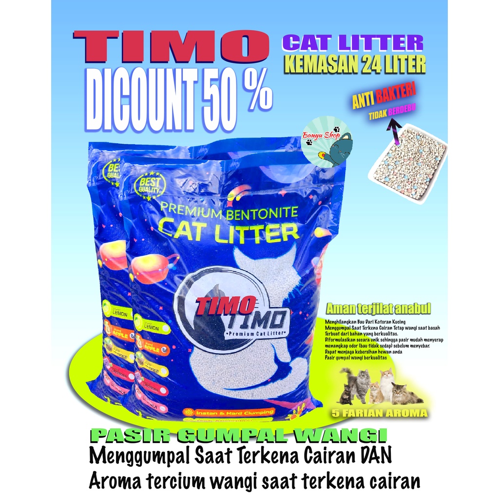 24 liter pasir kucing gumpal wangi-TIMO cat litter-aroma