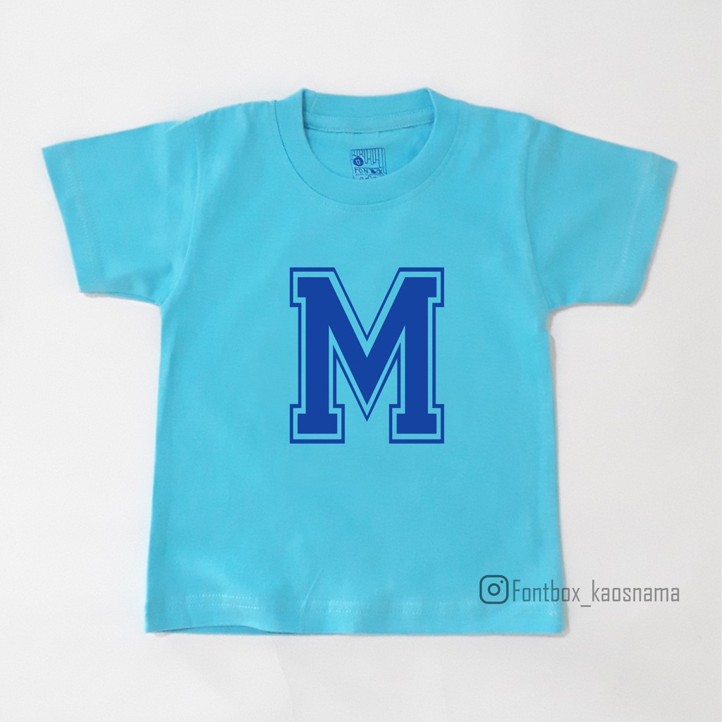 Kaos anak huruf M - Kaos anak inisial nama - Baju anak cetak huruf