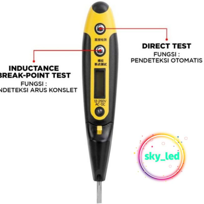 Digital Test Pen/Tespen Digital 12-250VAC/DC 14 cm /Alat Perkakas