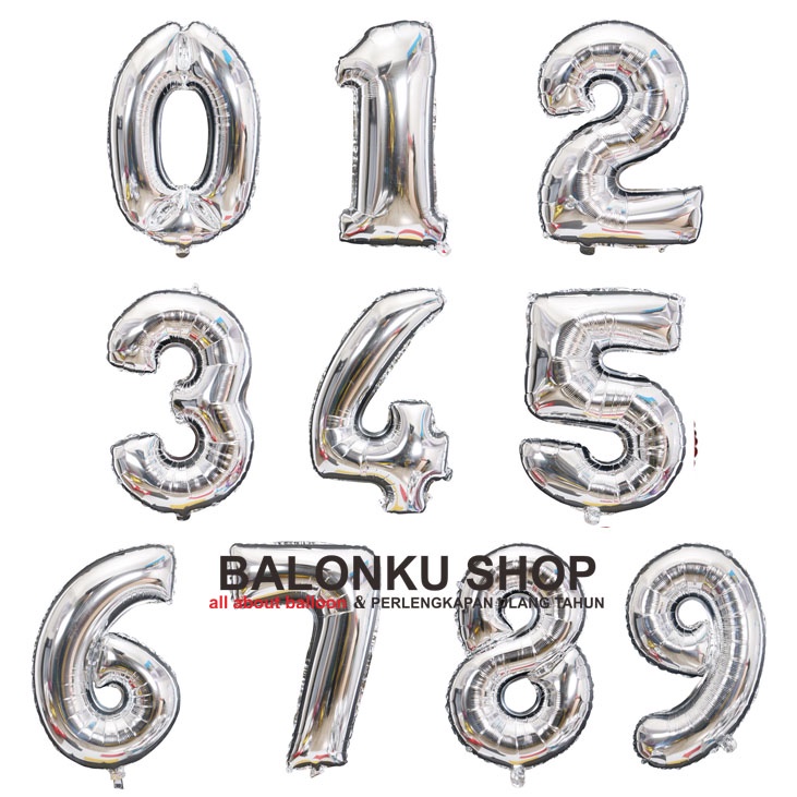Balon Foil Angka Jumbo Silver 80 Cm / Balon Angka Jumbo 80cm