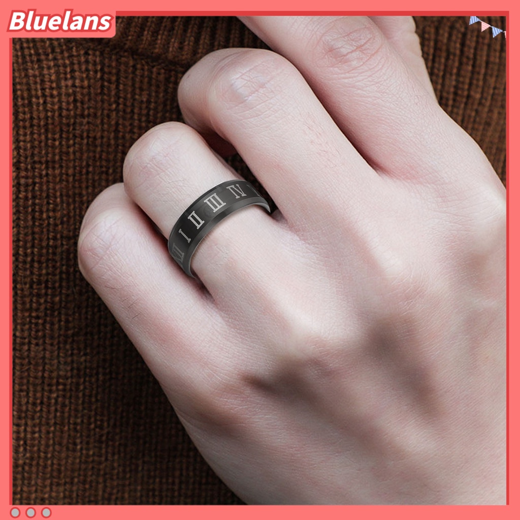 Bluelans Finger Ring Luxury Jewelry Gift Stainless Steel Roman Number Print Men Band