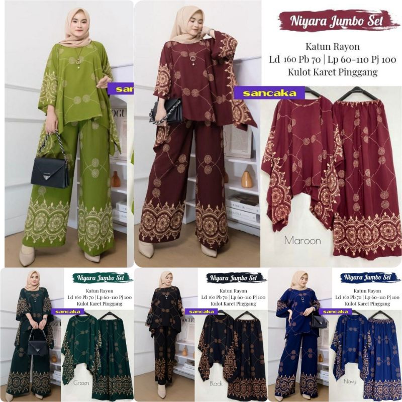 Setelan Jumbo | One Set Waka Motif Asiya Big Set / Niyara Set By Batik AW Size Jumbo LD 130 Busui | Set Wanita-4