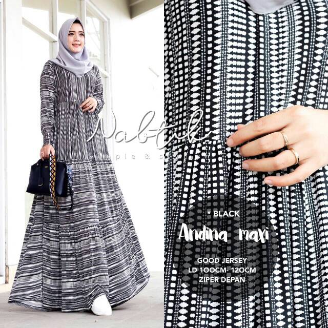 Gamis ANDINA MAXI DRESS Jersey Kaos Jumbo Motif Garis Busui Ori Nabtik
