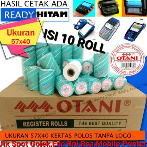 

Kertas Struk Thermal Mobile Printer 57x40-13, Merk Otani, 1 Pack Isi 10Roll (ART. 29)
