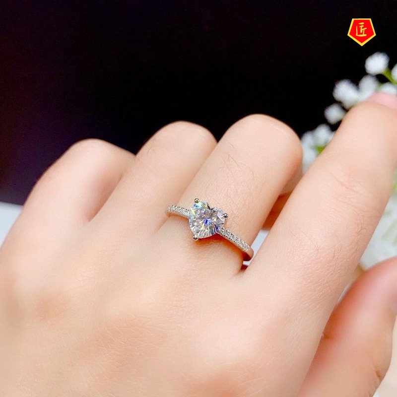 [Ready Stock]Simple Elegant Heart-Shaped Moissanite Diamond Ring for Women