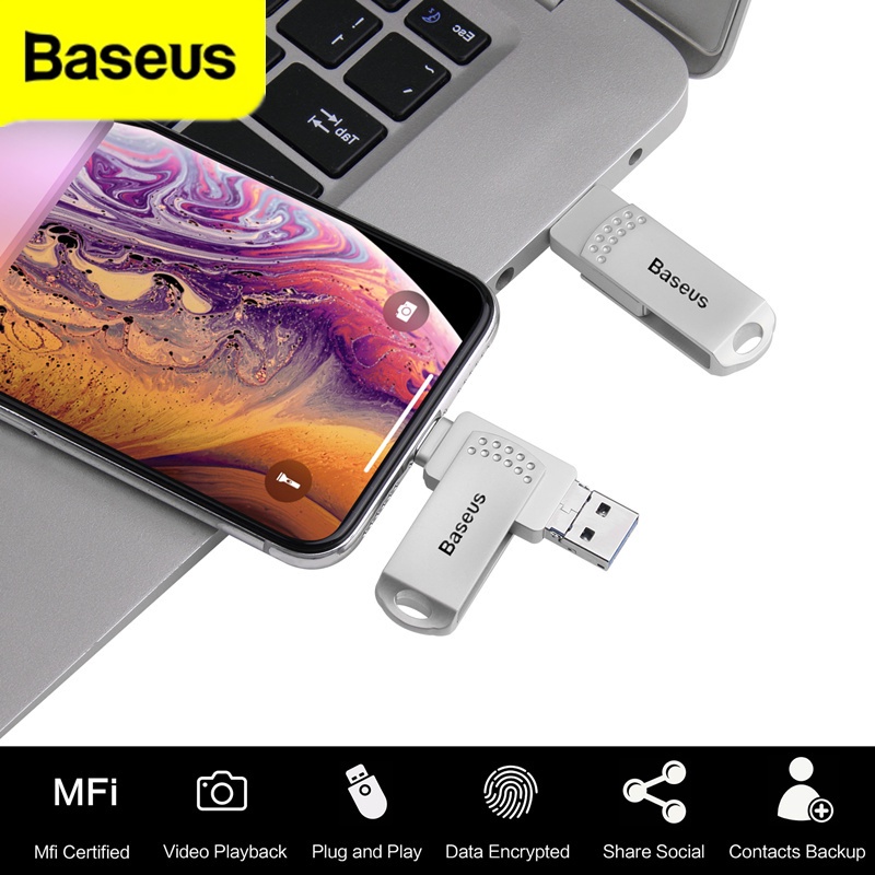 3in1 OTG USB Pendrive Flash Drive Eksternal 512GB Anti Air Untuk iPhone / Tipe C / PC