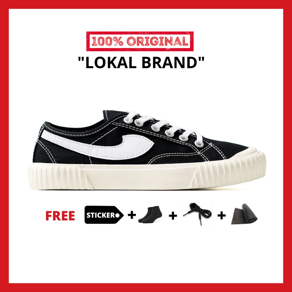 ORIGINAL - Sepatu Brand Lokal Kasual Pria Wanita No Brand Black White Low Not Sneakers Compass Vintage Hitam Putih Tinggi