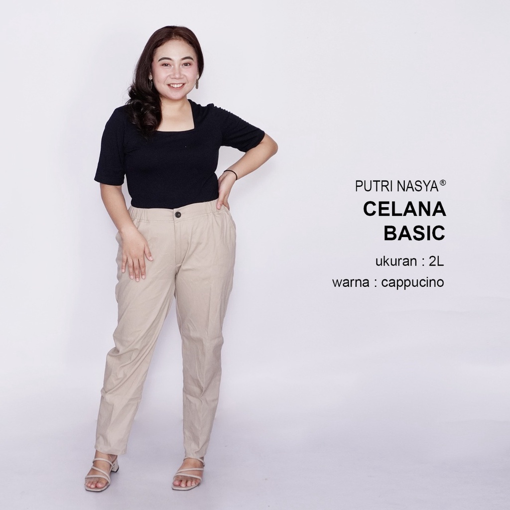 Putri Nasya - Celana Big Size Panjang Ukuran 8L,6L,5L,4L,2L,XL, all size Warna Cream Moca Capucino Hitam Abu Navy Army Brown Dark Grey