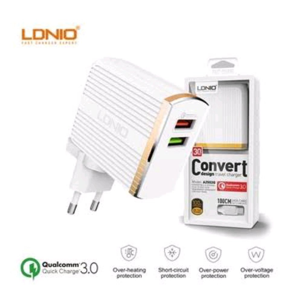 PROMO LDNIO Dual USB Travel Charger A2502Q With Cable USB Micro