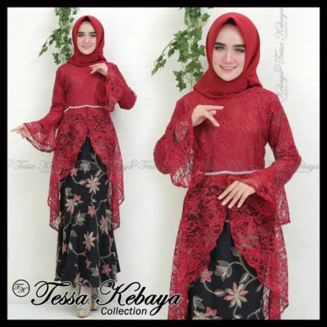 Ready!!! Setelan kebaya brokat syahrini / kebaya modern / maroon / navy / abu / gold / dusty