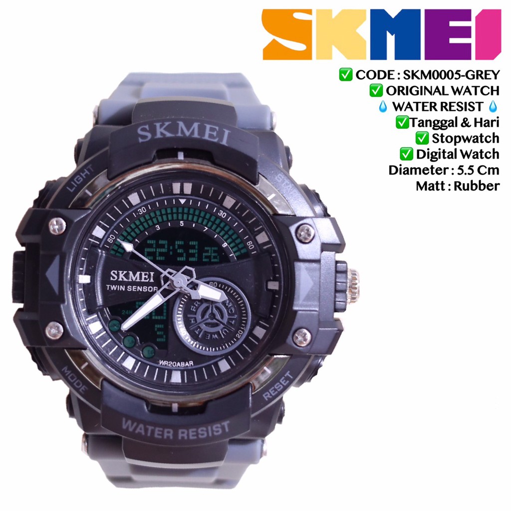 Jam tangan dual time analog digital grosir ecer murah import free LIMITED STOCK SKM5