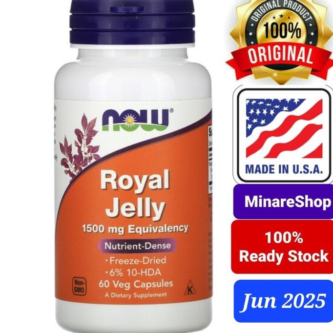 Now Foods USA Royal Jelly, 1,500 mg, 60 Veg Capsules honeybee Vegan