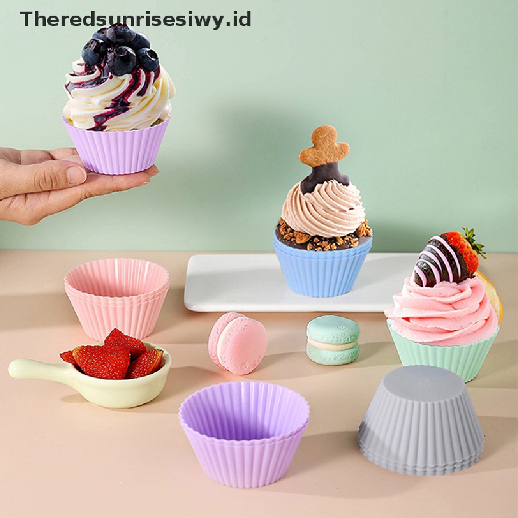 # Alat Rumah Tangga # 10 Pcs Cetakan Kue Muffin Bentuk Bulat Bahan Silikon Dapat Digunakan Kembali