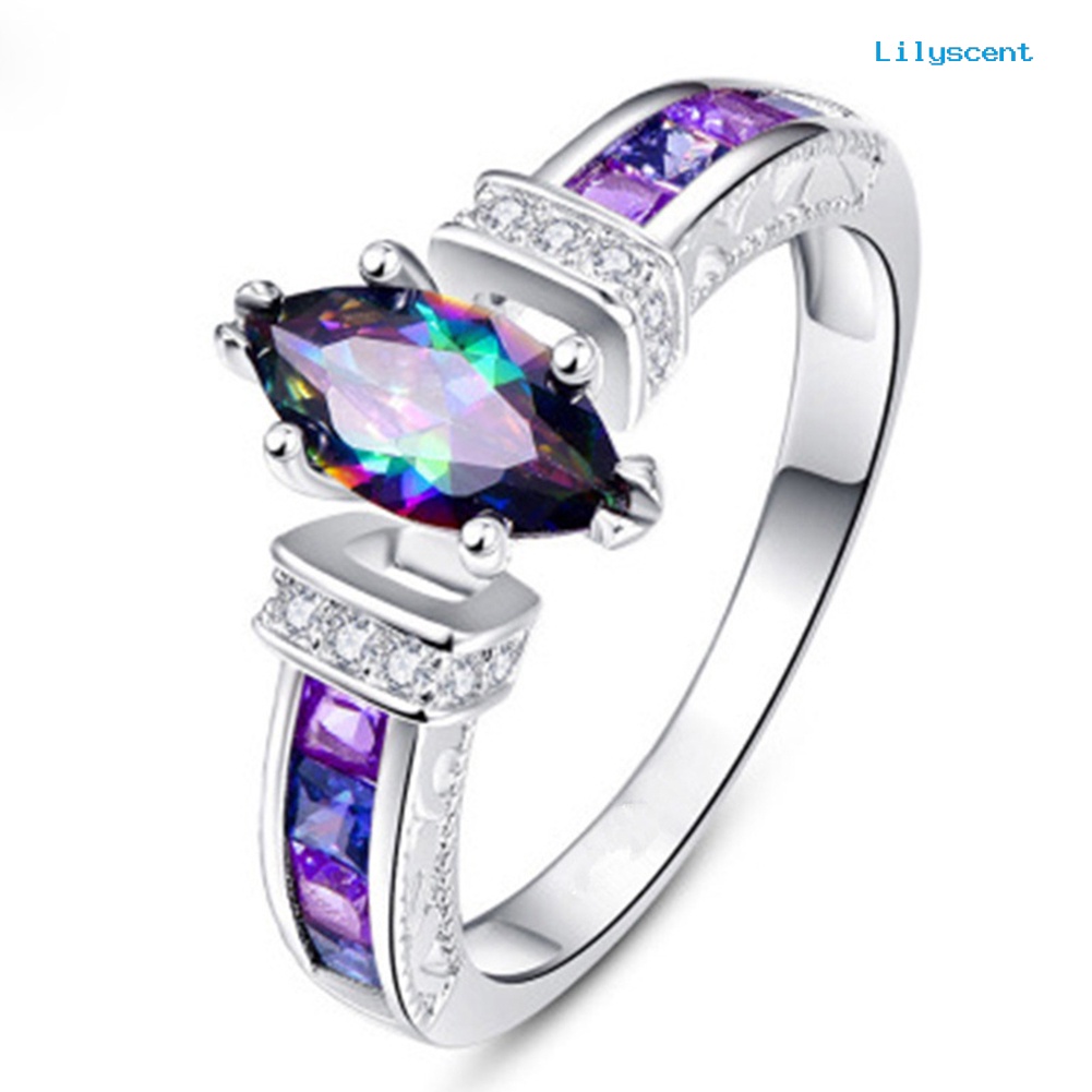 Cincin Marquise Cut Cubic Zirconia Warna-Warni Untuk Wanita