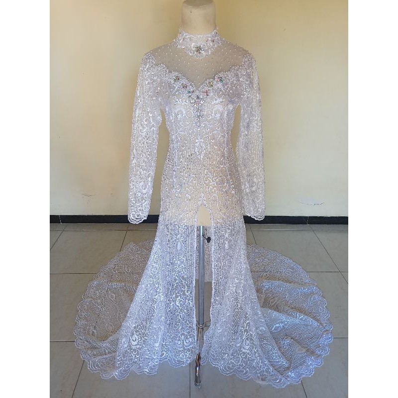 kebaya akad ekor putih bersih. bisa request ukuran dan model ya