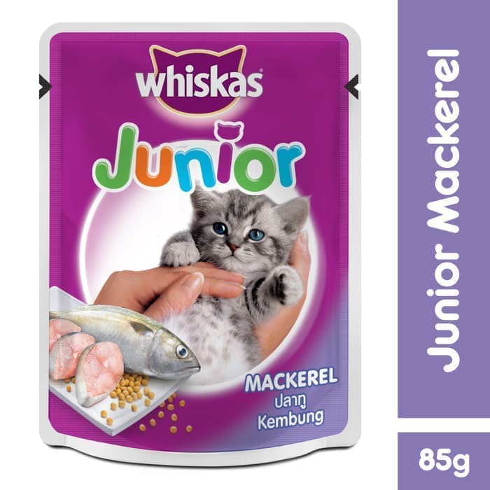 MAKANAN KUCING WHISKAS POUCH JUNIOR MACKEREL 85GR