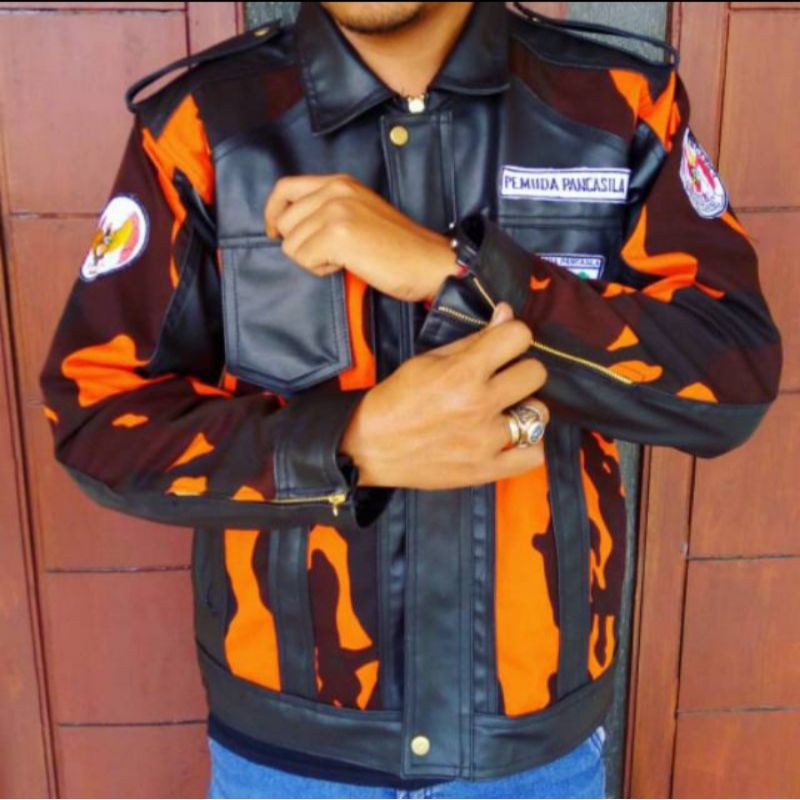 Jaket Kulit Pemuda Pancasila Kombinasi Kulit Sintetis dan Ripstop