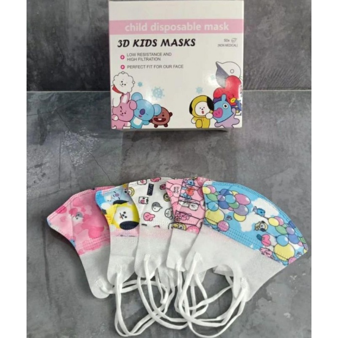 masker duckbill anak motif BTS mix 50pc