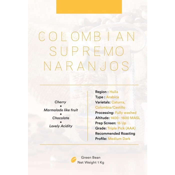 

Nay / Green Bean Arabica Colombia Supremo 1Kg | Biji Kopi Mentah