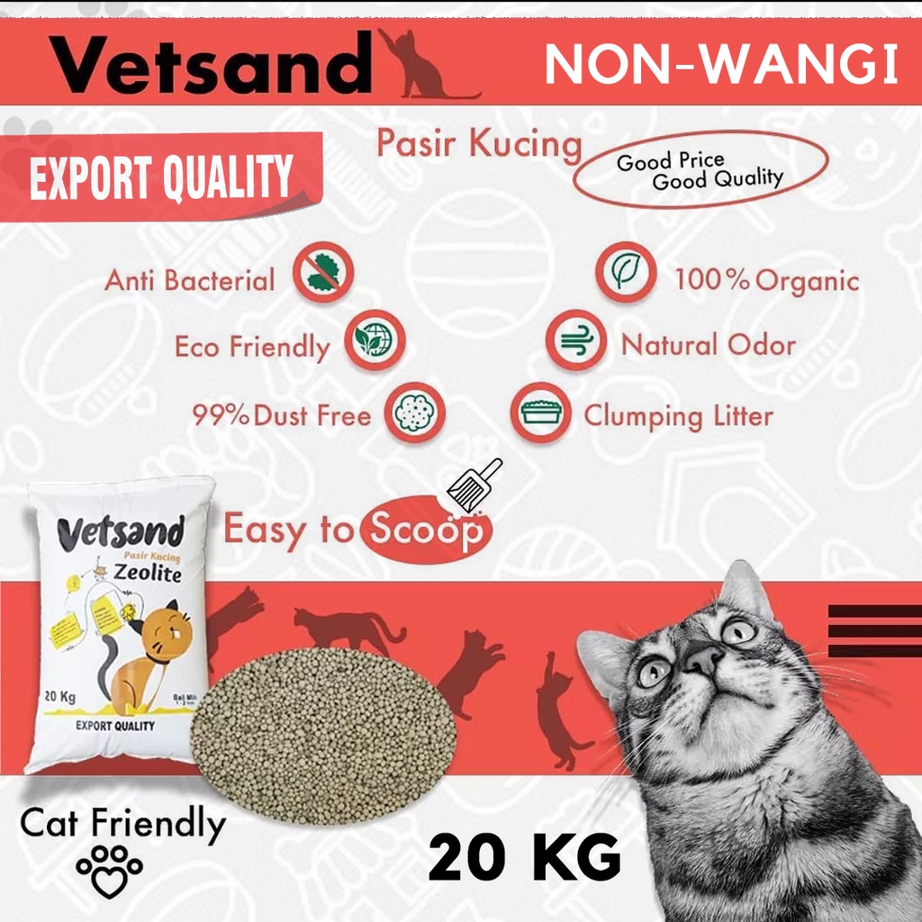 (Ekspedisi) Pasir Wangi Gumpal Kucing 20 Kg 25 L Vetsand Pro | Pasir Kucing Bentonite Zeolite 25L 20KG 20L Top Toto CubnKit