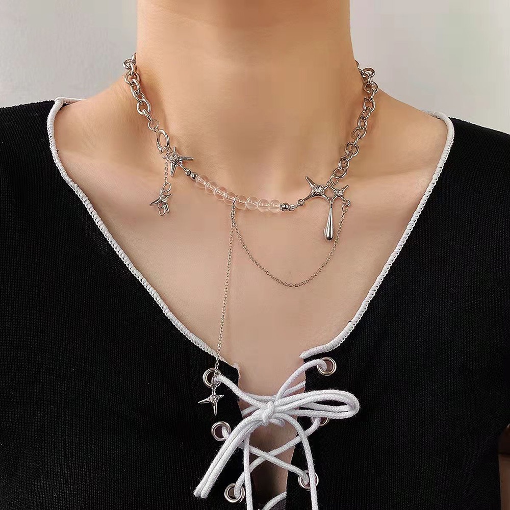 Kalung Rantai Klavikula Desain Bintang Awn Water Drop Untuk Aksesoris Sweater Wanita