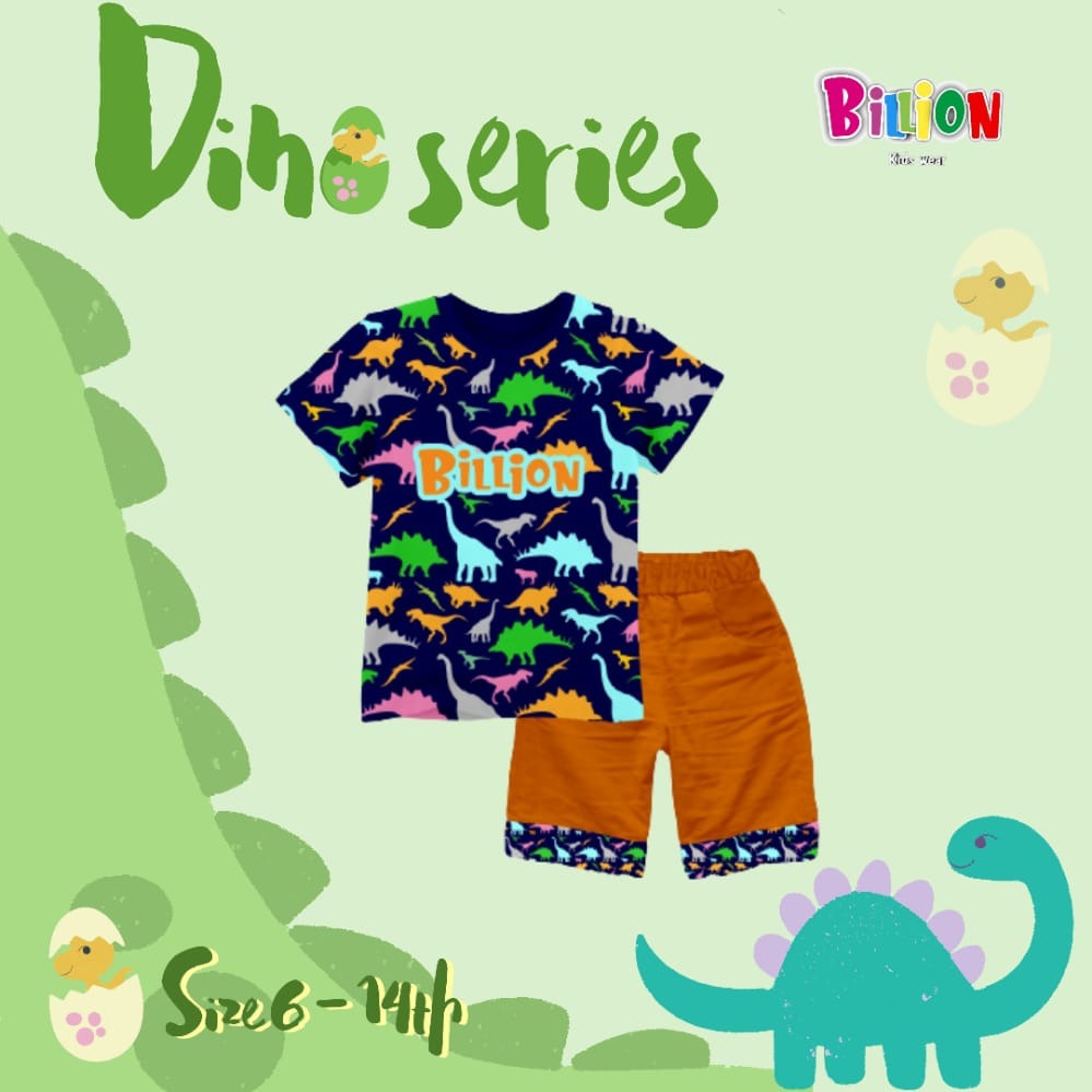 SETELAN ANAK LAKI LAKI MOTIF DINO FULLPRINT USIA 6-14 TAHUN