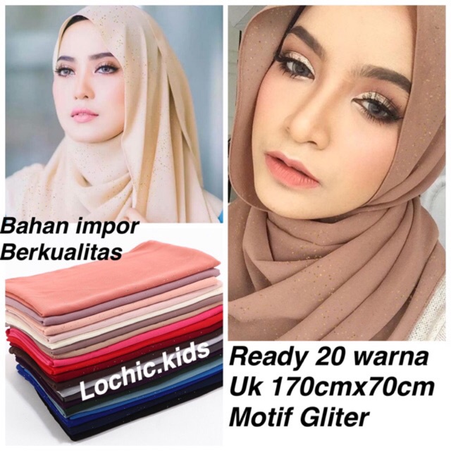 (BUY 1 GET 1) 1-20 Jilbab  Pashmina Chiffon Polos Gliter