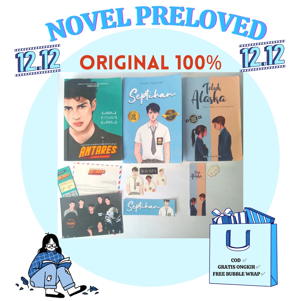 Novel Wattpad Preloved Original 100% Septihan by Poppi Pertiwi, Antares by Rweinda+TTD Penulis, Teluk Alaska+TTD Penulis murah bekas