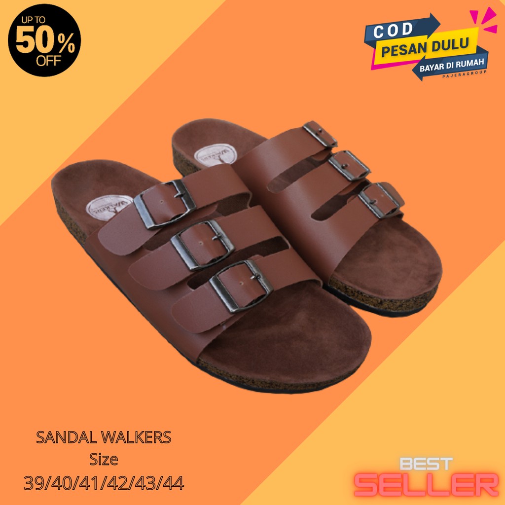 TERLARIS!! Sendal Pria Selop Walkers Gesper3 TAN Sandal Cowok Slip On Sandal Slide Selop Tali Keren