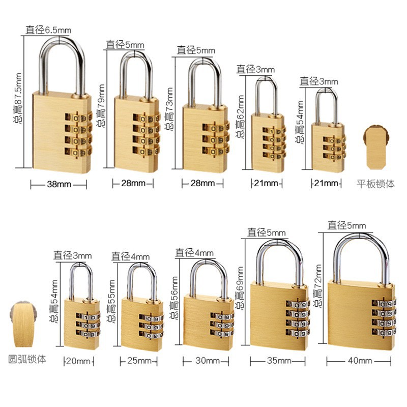 Grab Medan Gembok Koper Padlock 4 Digit Combination Solid Brass Stainless Steel 21x60mm KAK MMS