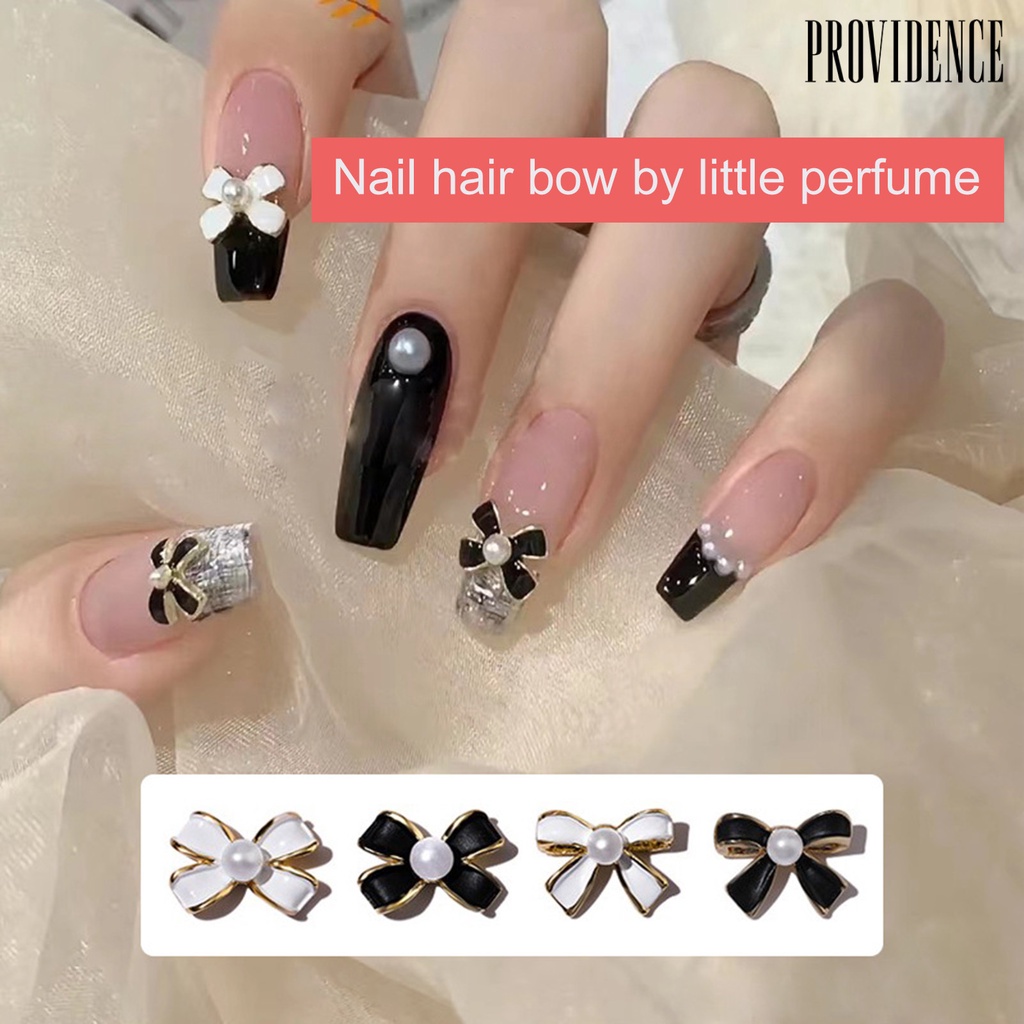 Providence 10Pcs / Set Hiasan Kuku 3D Bentuk Pita Aksen Mutiara Imitasi Untuk Nail Art / Manicure Charms