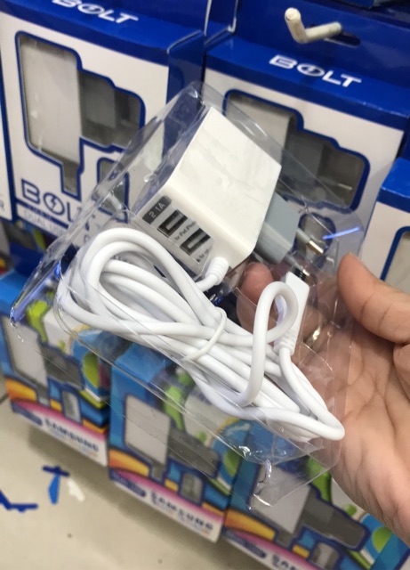 CHARGER CASAN MURAH BOLT KABEL MICRO +2USB 2.1A &amp; 1A CHARGE CHAGER FC