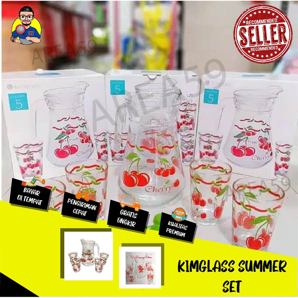 Teko Kimglass Motif Jeruk Set 4 gelas 1 Teko Bahan Kaca Tebal