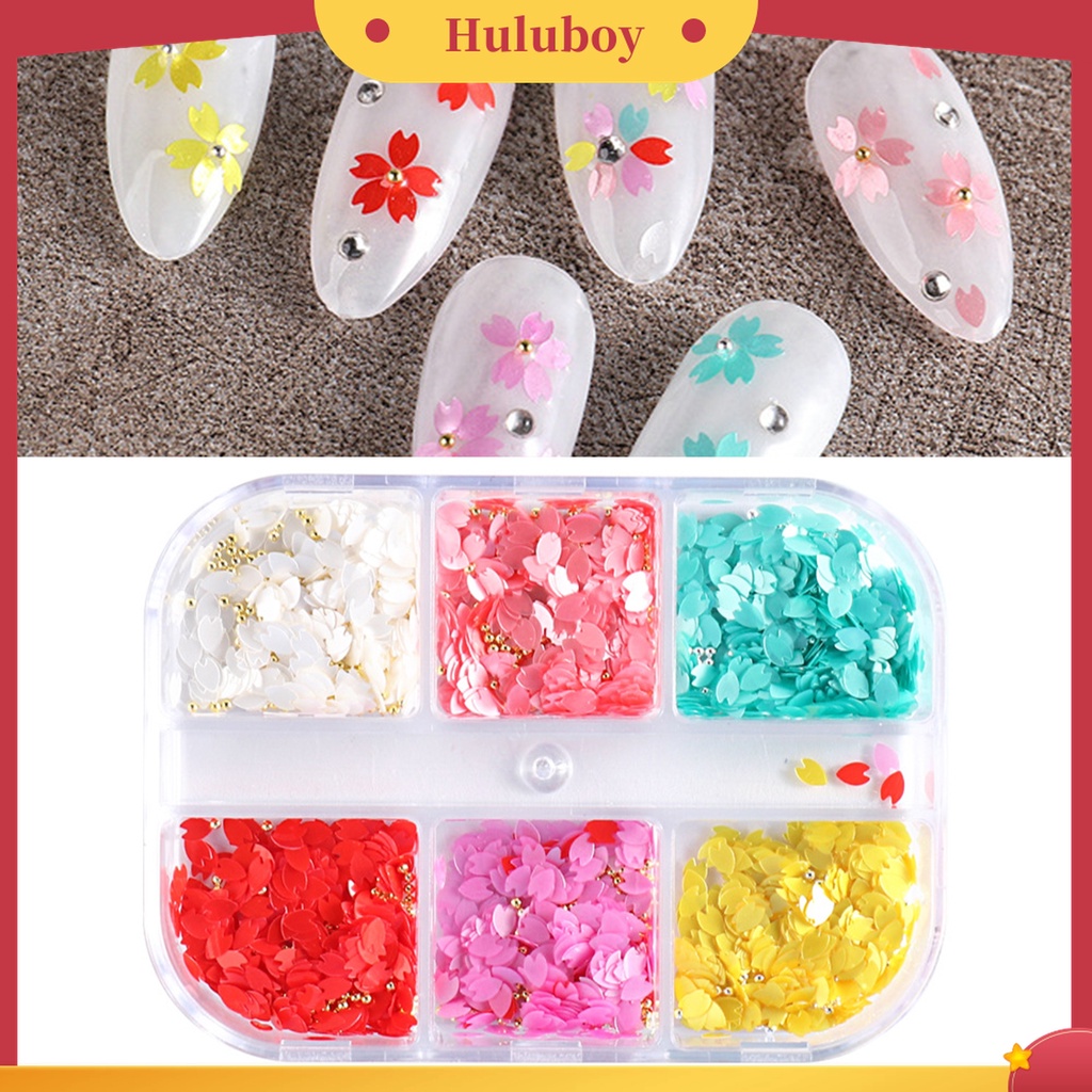 Huluboy Huluboy♡ 1 Kotak Daun Bunga Sakura Bahan Resin Tahan Air Untuk Dekorasi Nail Art