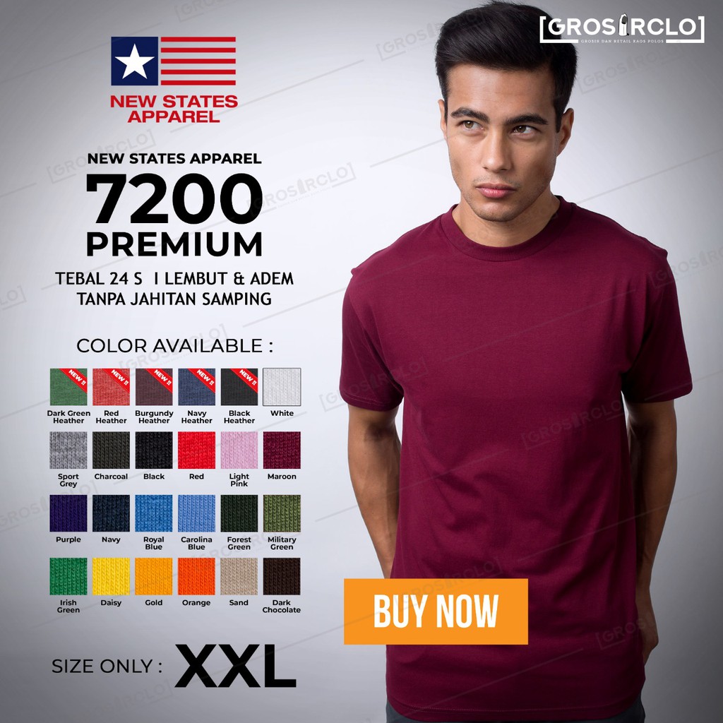 GROSIR Kaos  Baju  Polos NSA 7200 Premium Cotton T Shirt Original Murah Size XXL Shopee 