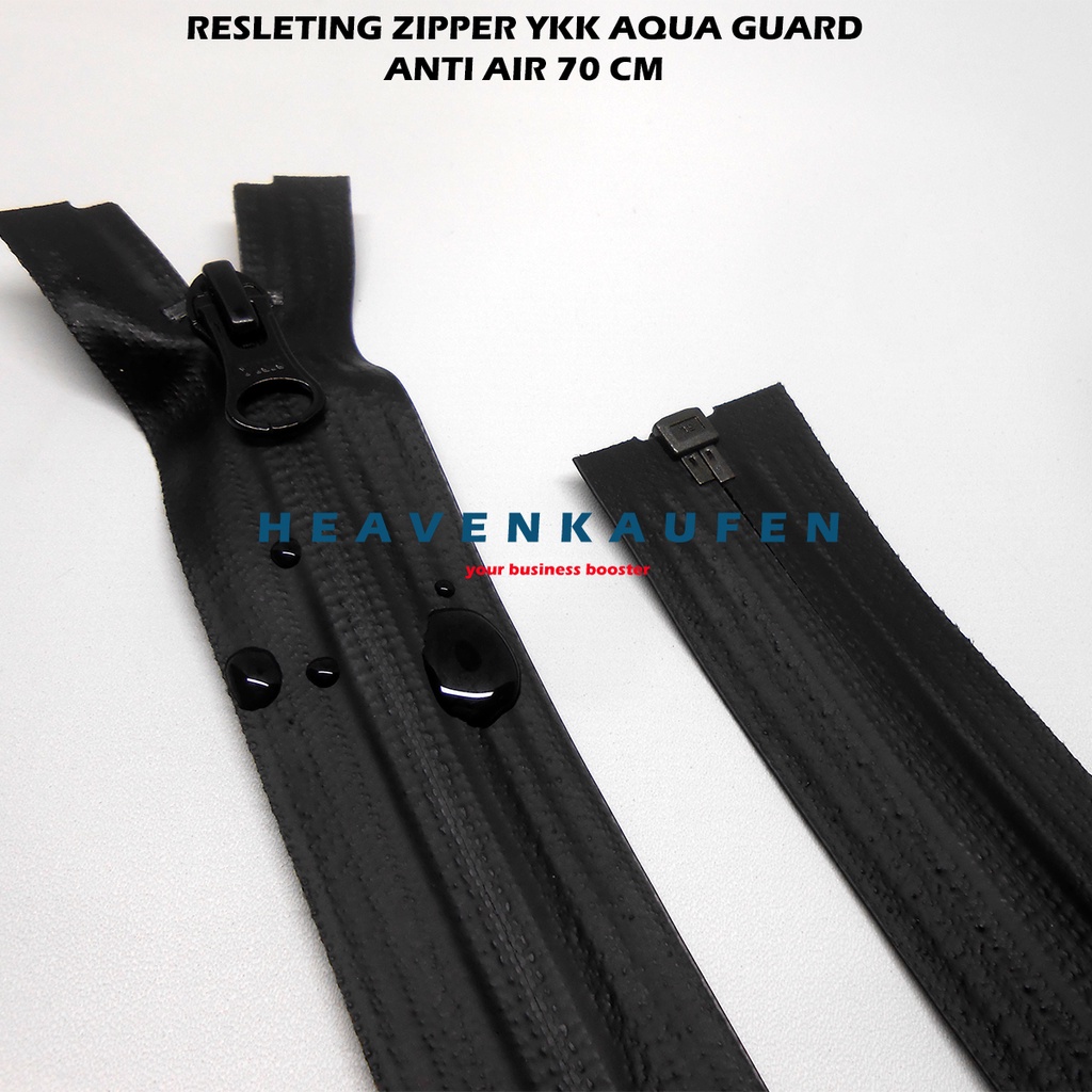 Resleting Zipper Jaket YKK Aqua Guard Waterproof Anti Air 70 cm Atau 28 inch Hitam Set Open End High Quality