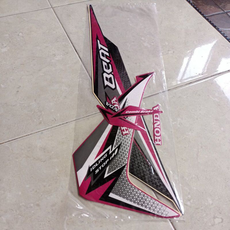 striping stiker les body Honda beat 2018 idling stop hitam magenta