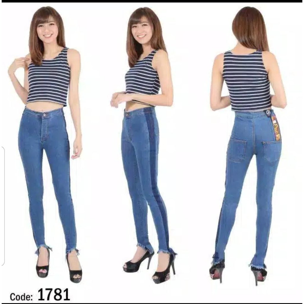 SALE Celana Jeans Stretch Highwaist Gradasi Rawis